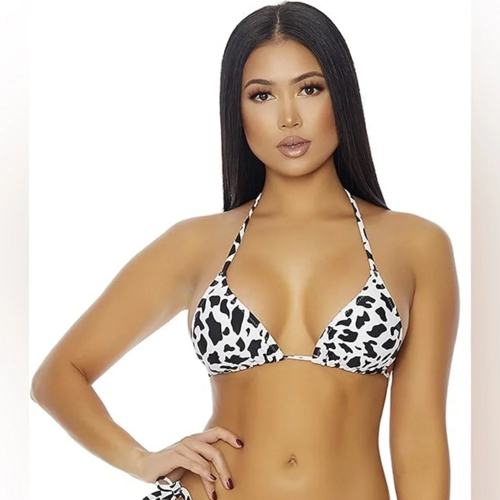 Forplay Black & White Cow Print Triangle Bikini Top nwt